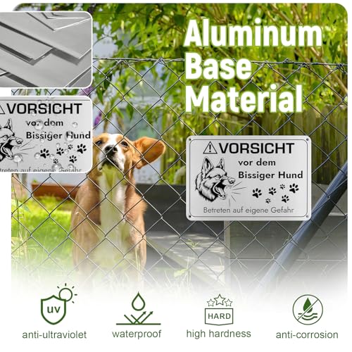 Vorsicht Bissiger Hund Schild, 22x15cm Bissiger Hunde Warnschilder, Achtung Hund Schilder mit Vorgebohrten Löchern, Hundeschilder Warnung, Vorsicht Hund Schild Aluminium Platte(Silber)