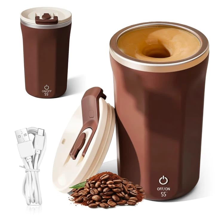 GOEDCH Gobelet mélangeur automatique en acier inoxydable 304 400 ml : rechargeable tasse magnétique auto-mélangeur USB, tasse auto-mélangeur portable pour...