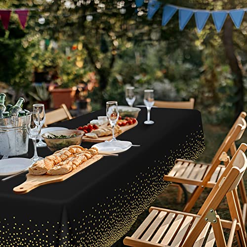 8 Pack Plastic Table Cloth Cover For Parties Disposable, Black And Gold Tablecloth For 8 Foot Rectangle Tables, Birthday Wedding Graduation Father Valentine's Day Easter Party Supplies Decorations #TOP5