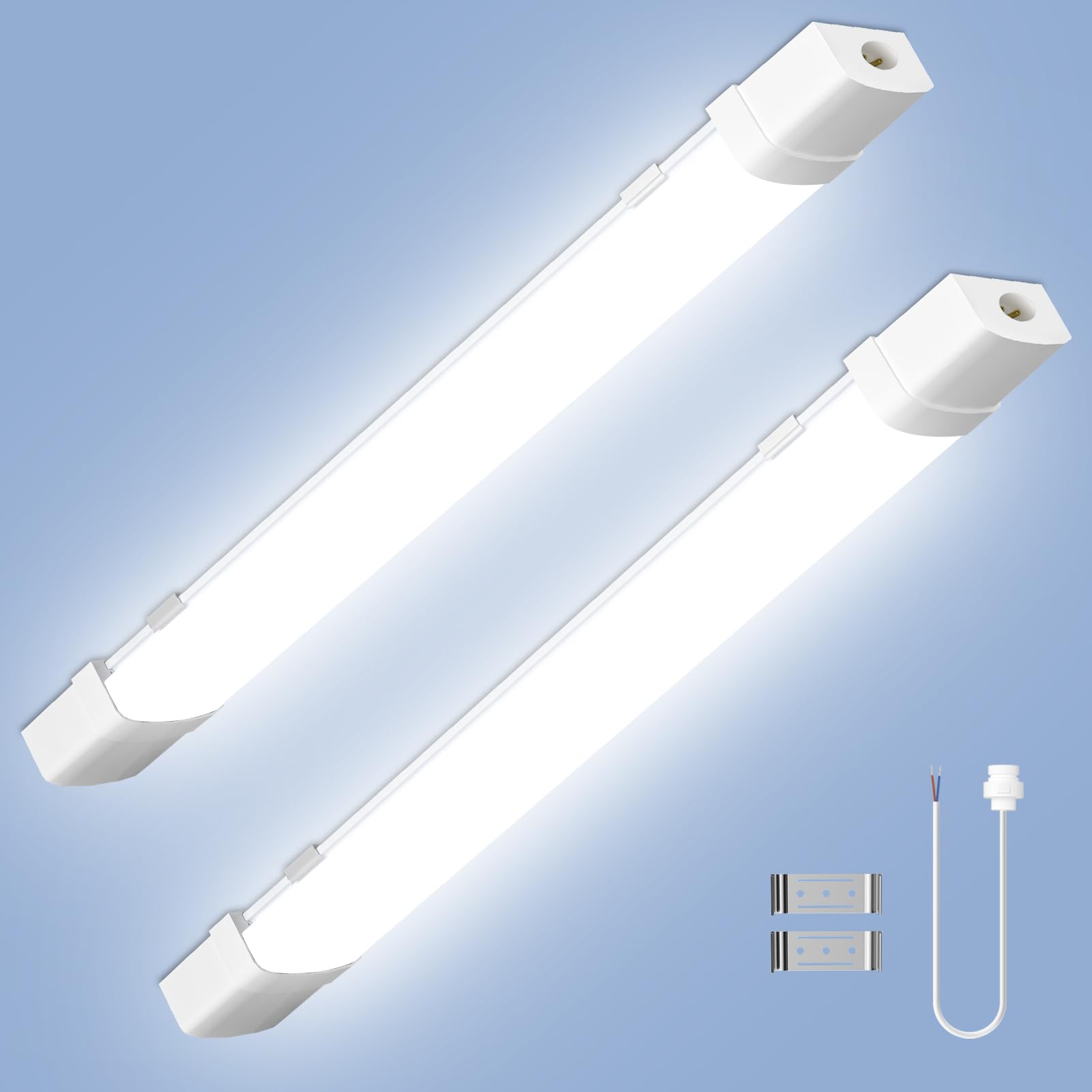 wowspeed 120CM Led Batten Light 2Pcs with Motion and 4FT Cable, 6500K IP65 Waterproof Led Tube Light Loft Lights, 40W Strip Sensing Neon Lights for Garage Office Workshop Basement Bathroom Kitchen