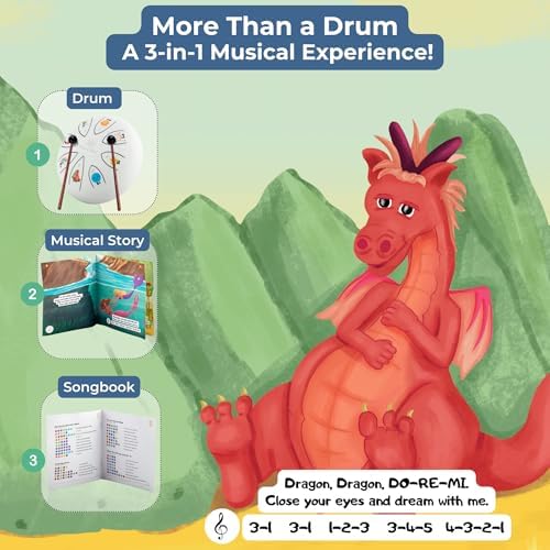 Steel Tongue Drum 3 in 1 Musical Instruments for Kids with Bedtime Sing-A-Long Story - Dylan's Dream Drum Handpan Diatonic Scale, 6 Inch 8 Notes, Cmajor - 4