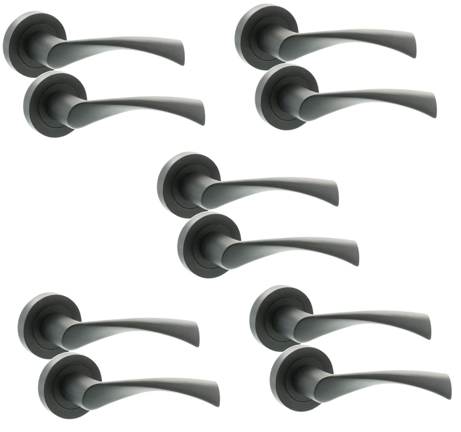 Golden Grace Astrid Twist Door Handle Set - Matt Black - 5 Pack