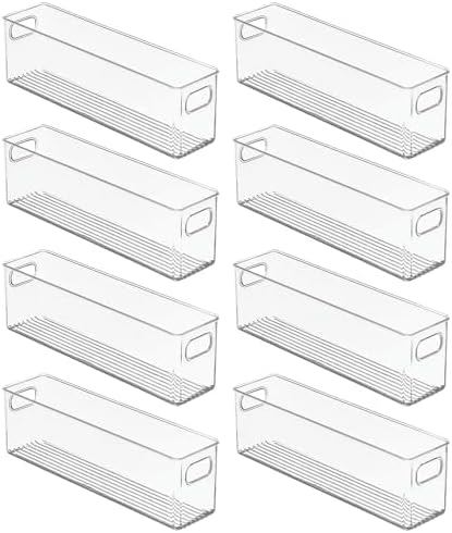 mDesign Plastic Bathroom Storage Container Bins w/ Handles - Closet, Cabinet, Vanity, Cupboard Shelf Organization, Hair Tools Accessory Organizer - Ligne Collection; Clear, ‎5x3.75x16 (Pack of 8)