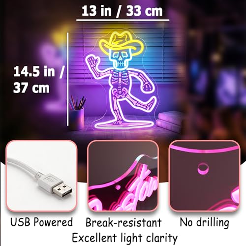 Image of Purple&Yellow Neon Sign Led Neon Lights Signs for Wall Decor USB Powered Led Signs for Room Decoration-Cowboy Skeleton