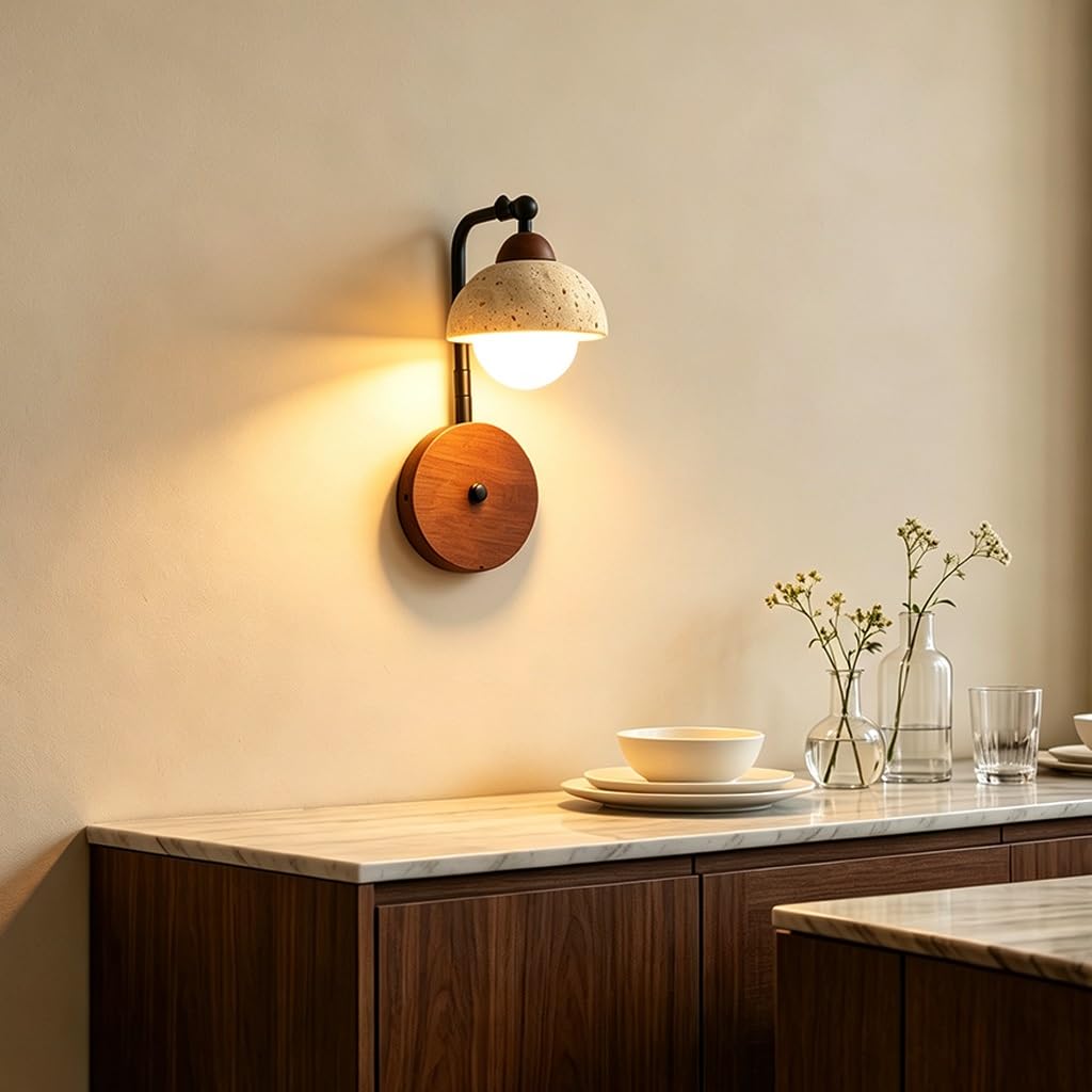 Lámpara De Pared 9W Wabi-Sabi, Travertino Amarillo Estilo Japonés | Casquillo G9 Lámpara Madera, Para Dormitorio Aplique Casas Campo Apartamentos Cuarto Baño Salón Comedor Entrada Pasillo