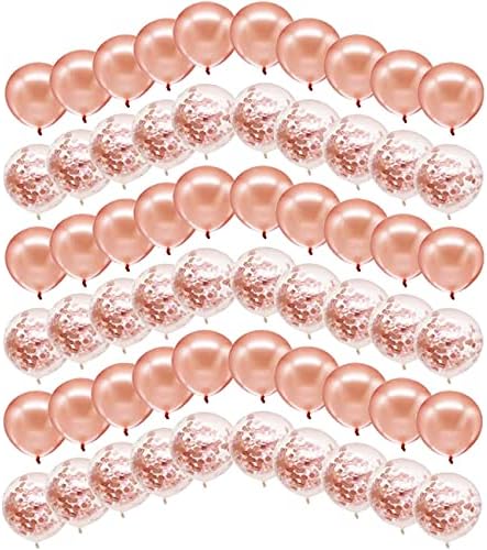 EDIFON Rose Gold Balloons Set, 60 Pack 12 Inch Rose Gold Latex Balloons and Confetti Balloons, Party Balloons for Wedding Graduation Birthday Parties Decorations