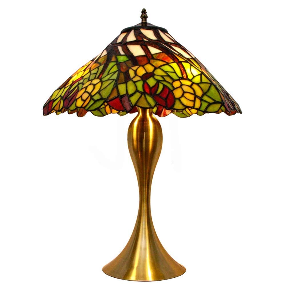 Aioneer Tiffany Style Table Lamp, Multicolor Stained Glass Shade Desk Lamp, American Pastoral Decoration Bedside/Nightstand Lamp With Zinc Alloy Base For Living Room Bedroom