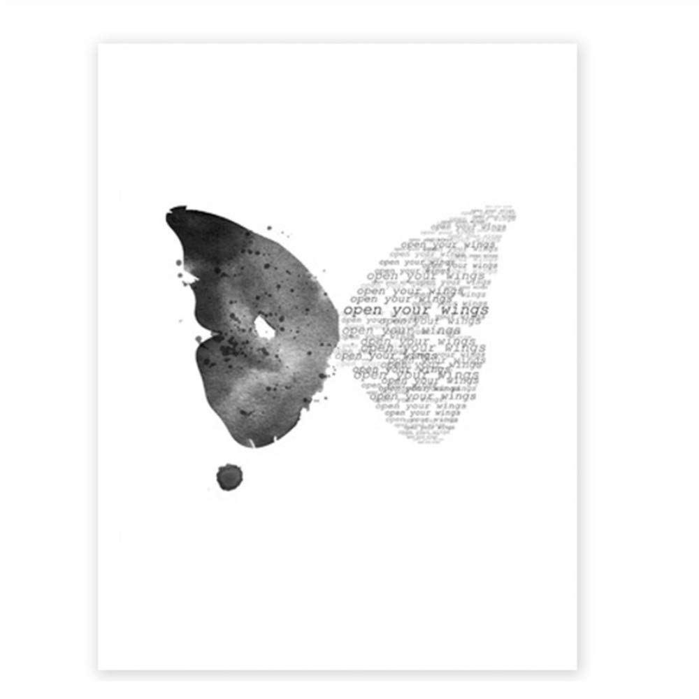 Cuadro en Lienzo Estilo nórdico Arte de la Pared Cartel de la Mariposa libélula Marco Blanco y Negro Decoraciones Imagen para la Sala 60x90cm (23.6 "x35.4) x2 con Marco