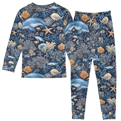 senya Dolphin Coral Sea World Pajamas Set Long Sleeve Soft Cotton Sleepwear 2 Piece2