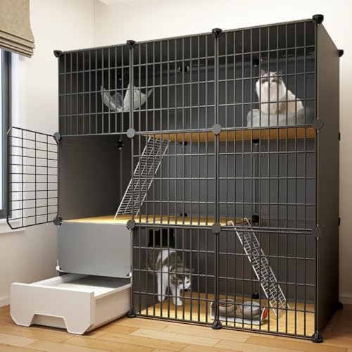 Conutoo ゲージ 猫、3段 ゲージ 猫、トイレ付き猫ケージ、猫ベビーサークル猫エンクロージャ小動物ケージ犬、1-3匹の猫に最適な運動場所 (4列3段 147*39*109cm)