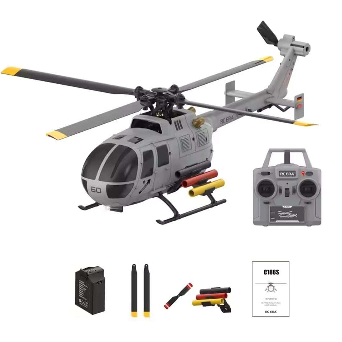 RC ERA C186S BO105 Elicottero RC, 1:48 2.4G 4CH Brushless Elicottero con posizione ottica del flusso, motore brushless, avviamento One Key e 3 modalità di velocità per gli appassionati (1