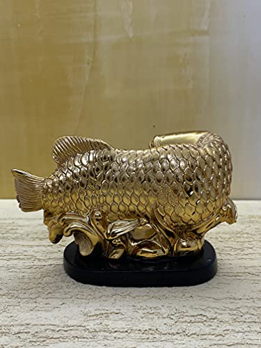 Image of Fengshui Exclusive Small Size Set of 1 Polyresin Golden Arowana Fish Looking Back Showpiece for Office Decor, Home Decoration (AF-2561)