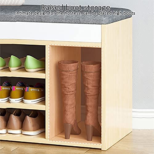 Banc à chaussures d'entrée avec cubby rembourré et grand tiroir - 7