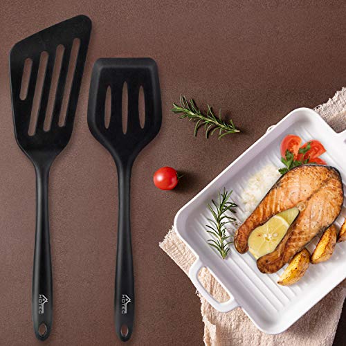Hotec Silicone Spatula Set with Slots, Kitchen Utensils for Baking, Cooking, Heat Resistant, Non-Stick, Strong Stainless Steel Core, Black, 2 Pieces - Image 6