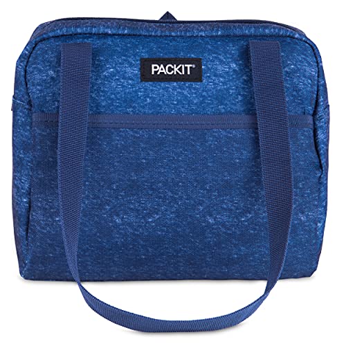 Packit Freezable Hampton Lunch Bag, Navy Heather, Built With Ecofreeze Technology, Collapsible, Reusable, Zip Closure With Front Pocket And Shoulder Straps, Perfect For Tweens And Adults #TOP1