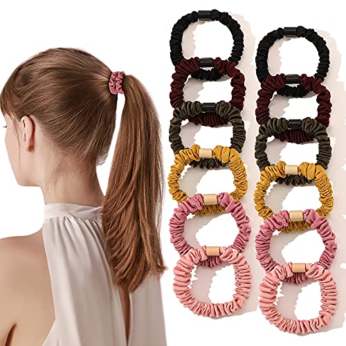 Image of Silk Hair Ties Scrunchies - Small Mini Scrunchy for Women Thick Hair Accessories Cute Soft No Slip Hair Elastics Ponytail Holder for Curly Hair No Damage Hairties Gift for Girls