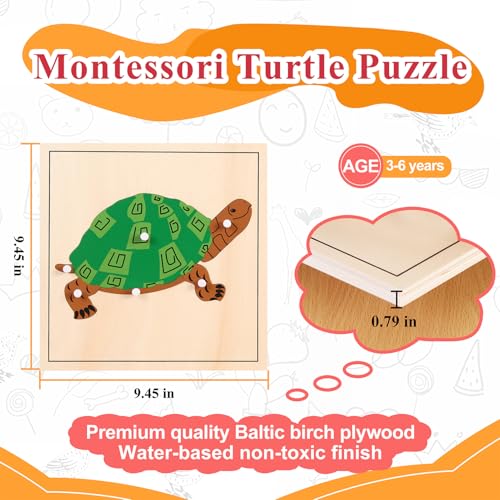 Image of Montessori Wooden Turtle Puzzle for Kids Ages 3-6 - Educational Shape Sorting Toy for Preschool Learning, Fine Motor Skills & Problem Solving | Safe Toddler Puzzle for Home & Classroom (7-Pieces)