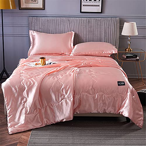 Surwin Colcha de Seda Edredón de Verano Colcha de Aire Acondicionado, Lujoso Cómodo y Suave Ligero Cama Queen King Super King Lavable Colcha para Todas Estaciones (Rosa Claro,180x200cm)