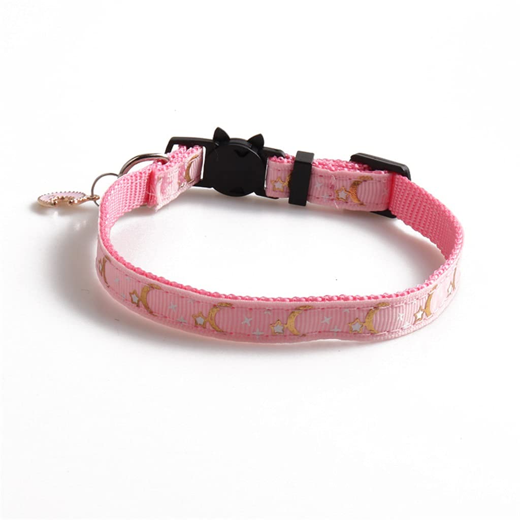 Niedliche Katzen Halsbänder mit Mond Stern Anhänger Verstellbare Welpe Kätzchen Halskette Früchte Muster Katzen Kaninchen Halsbänder mit Glöckchen (Rosa)