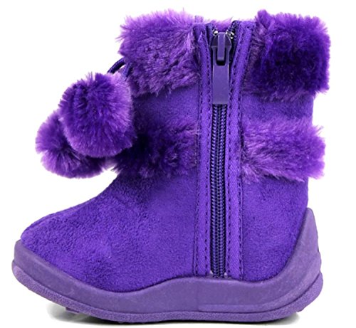 Kali Footwear Little Girls Zello Glitter Pom Pom Boots 4, Purple3