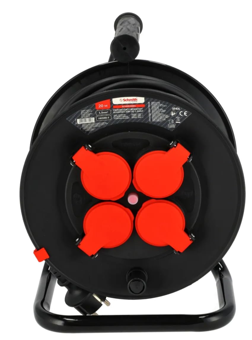 Enrollador de cables para taller – Cable de construcción, bloque de múltiples tomas para uso interior y exterior, bloque de múltiples tomas con protección IP44 – 4 tomas – 20m, 3x1,5mm
