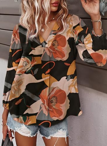 Samefar Women's Long Sleeve Pom Pom Top V Neck Pleated Shirts Casual Loose Blouse2