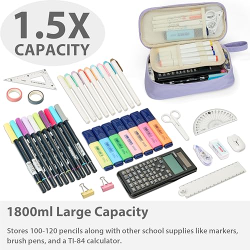 Image of SPACEMATE Pencil Case Pouch Box Bag School Supplies Girls Boys Kids, Cute Preppy Stuff Large Big Capacity Aesthetic Pen Organizer, Back to College Stationary, Light Purple, Standard Stlye, 1800ml