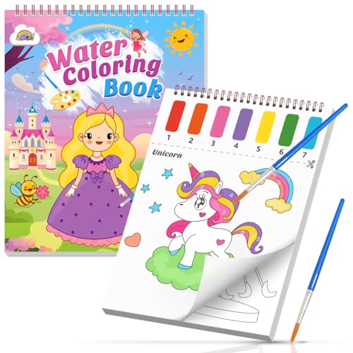 ZMLM Dipingi con Libro da Colorare ad Acqua per Bambini Piccoli, Libro di Pittura ad Acquerello con Pennello, Libro Magico da Colorare Acqua per Bambini 1 2 3 4 5 6 7 8 Anni - Principesse