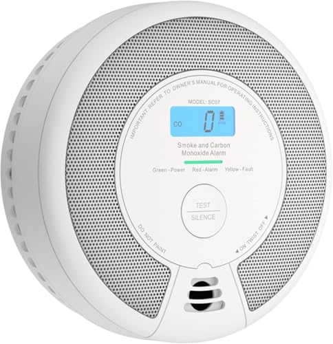X-Sense Combination Smoke and Carbon Monoxide Alarm with LCD Display & 10-Year Battery, Smoke Alarm for Home Compliant with EN 14604 and EN 50291 Standards, SC07