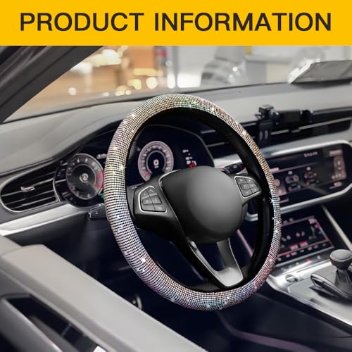 Image of Car Steering Wheel Cover with Sparkly Rhinestones, Bling,Suitable for Most 14.5 inch-15 inch Pickup Trucks, SUV (Colorful)