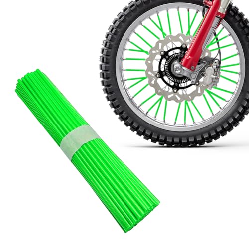 Image of 72PCS Dirt Bike Spoke Covers, Motorcycle Spoke Skins Wheel Wraps Pipe for 8 inch-21 inch Rims, Dustproof Wheelchair Rim Decoration Protector Pipe Trim for Bicycle Dirt Pit Bike (Green)