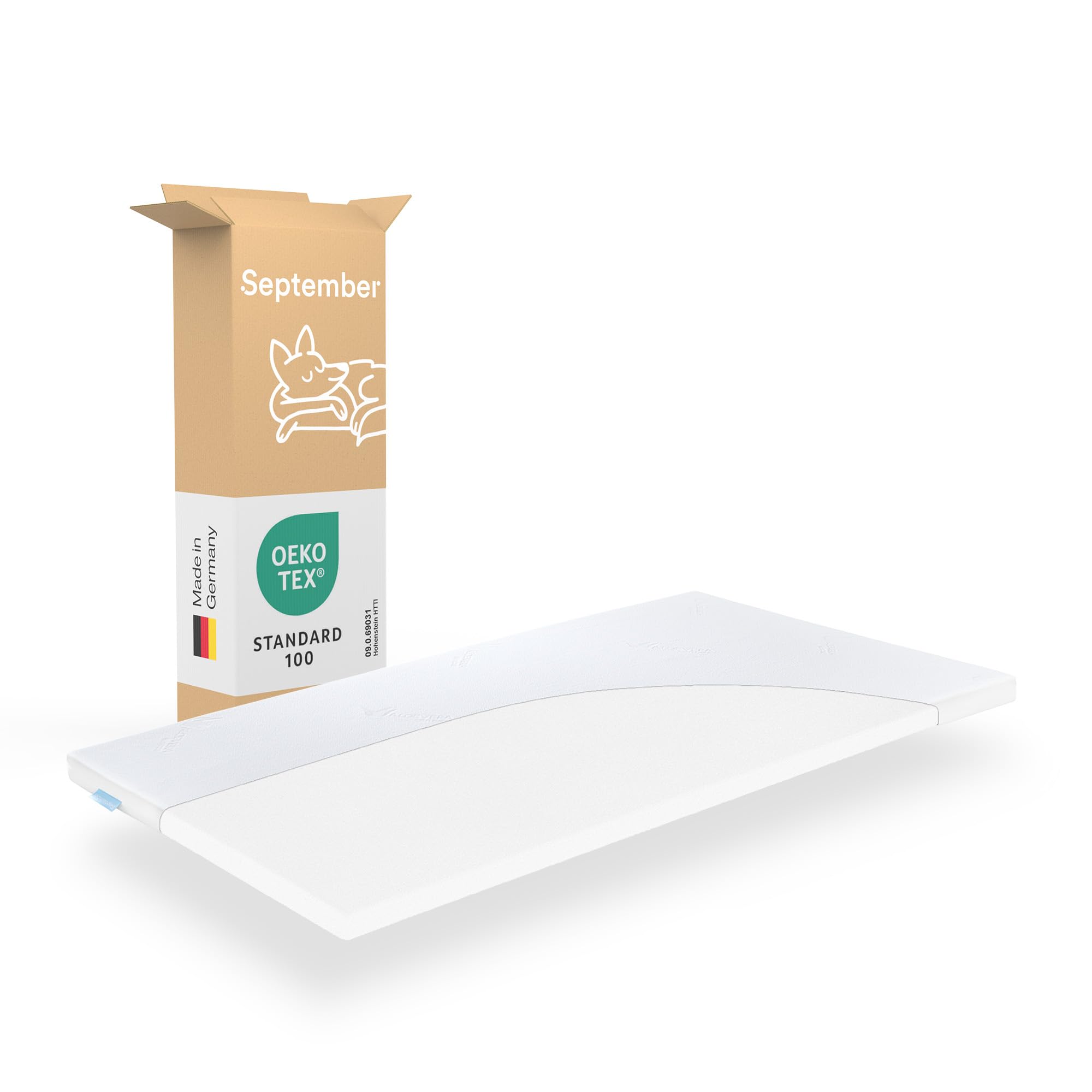 September Surmatelas Basique 70 x 140 x 6 cm – Doux – Fabriqué en Allemagne – Certifié Oeko-Tex – Lavable à 60 °C – 70 x 140 cm