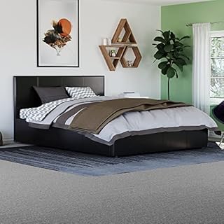 Vida Designs Lisbon Double Bed, 4ft6 Ottoman Bed Frame Upholstered UKFR Faux Leather Headboard Low Foot End Bedroom Furniture, Black
