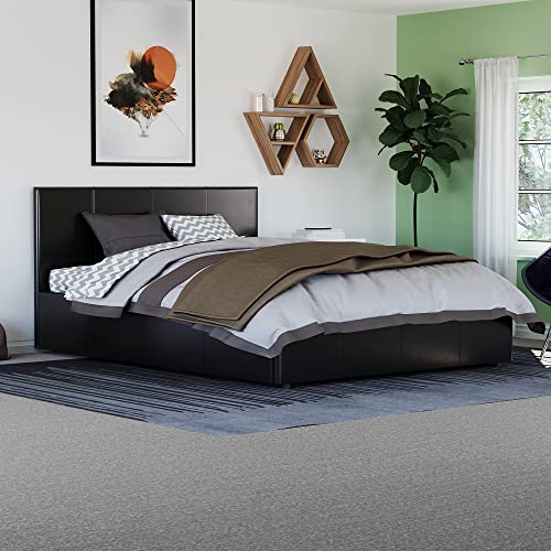 Vida Designs Lisbon Double Bed, 4ft6 Ottoman Bed Frame Upholstered UKFR Faux Leather Headboard Low Foot End Bedroom Furniture, Black