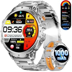 LIGE Militaire smartwatch voor heren, 1000 mAh/1,85 inch HD groot touchscreen/ledlicht, fitnesshorloge met 110+ sportmodi, hart-/slaaptracking, 2 armbanden, IP68 waterdicht, sporthorloge voor iOS