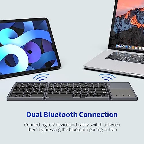 Image of 1Goal Foldable Bluetooth Keyboard with Number pad, Mini Bluetooth Keyboard for Mobile /Tablet /Laptop, Wireless Rechargeable Keyboard Compatible with Pad /Mac /Surface Pro /Galaxy Tab(Grey)