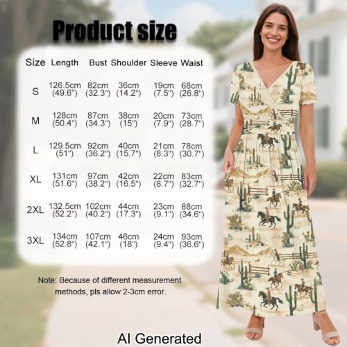 Image of Women's Fall Summer Short Sleeve Ankle Length V-Neck Party Dress with Pockets Size S-3XL