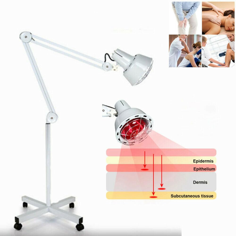 Lampada a luce rossa, lampada a infrarossi, 220 V, per uso domestico, luce a infrarossi, per terapia della luce a infrarossi con treppiede e lampadina IR da 275 W, per dolori muscolari