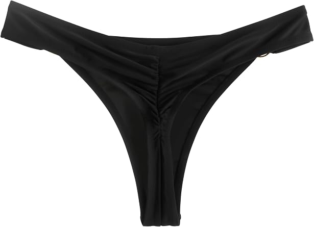 Colloyes Women's Low Waisted Thong Bikini Bottoms High Cut Ruched Back Swimsuit Bottoms with Side Metal Rings