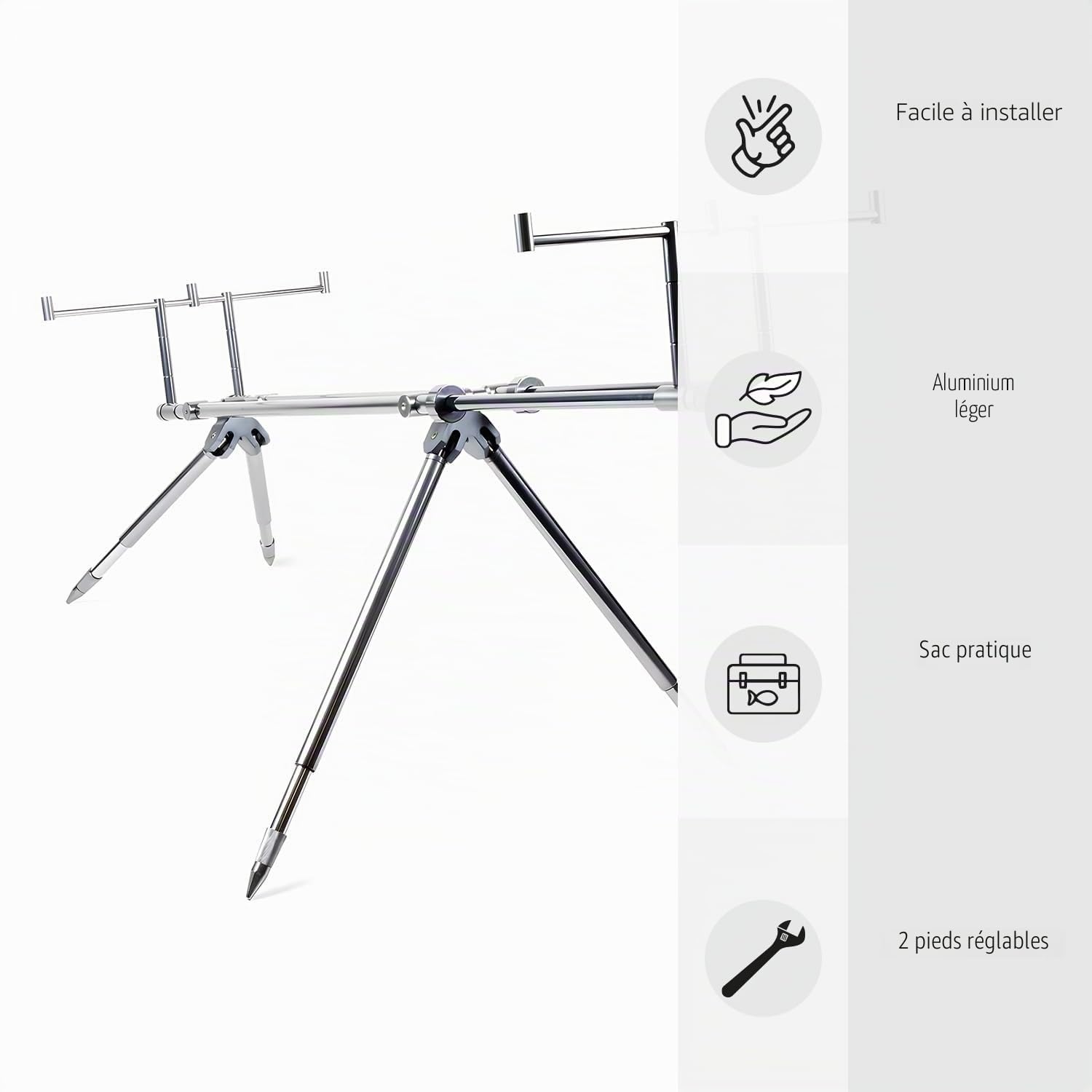 X2 Axis Rod Pod 3 Cannes - Réglable jusqu'à 116 cm - 4 Pieds Réglables - Aluminium - Support Cannes Carpe - Stable et Compact