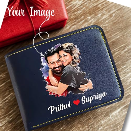 Image of Thebaegift Personalized Leather Men's Customised Print Wallet with Customized Name and Your Chosen Image | Customizable with Name & Photo I Unique Birthday Marriage Gift for Men Boy Love Husband