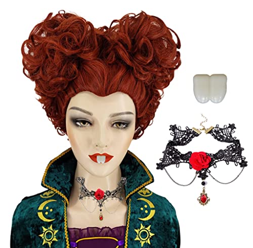 BESTOPPER Winifred Sanderson Costume Wig Adult With Winifred Sanderson Necklace and Teeth Sanderson Sisters Cosplay Wigs Hocus Pocus Costumes for Women