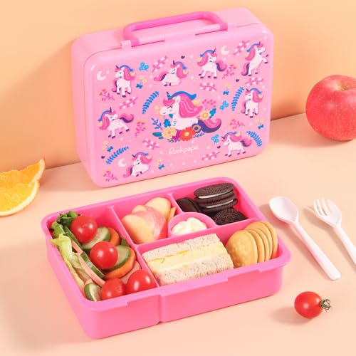 Image of rockpapa 5.5 Cups Bento Lunch Box for Kids, 5-Compartment, Unicorn