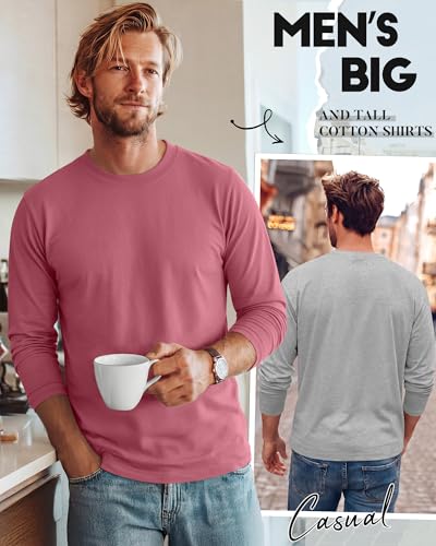 Image of August Alley 4 Pack Men's Big and Tall Cotton Shirts L-7xl, Long Sleeve Oversized Tops Loose Casual Large T-Shirts Basic Tee