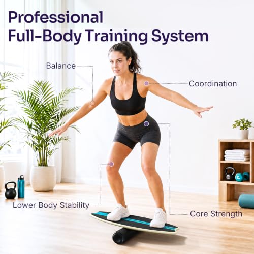 Image of Sportneer Balance Board - 7 Modes Wobble Board with Adjustable Stoppers - Exercise Balancing Stability Trainer for Improve Balance, Surf Trainer & Physical Therapy - Roller and 2.8'' Ball Included