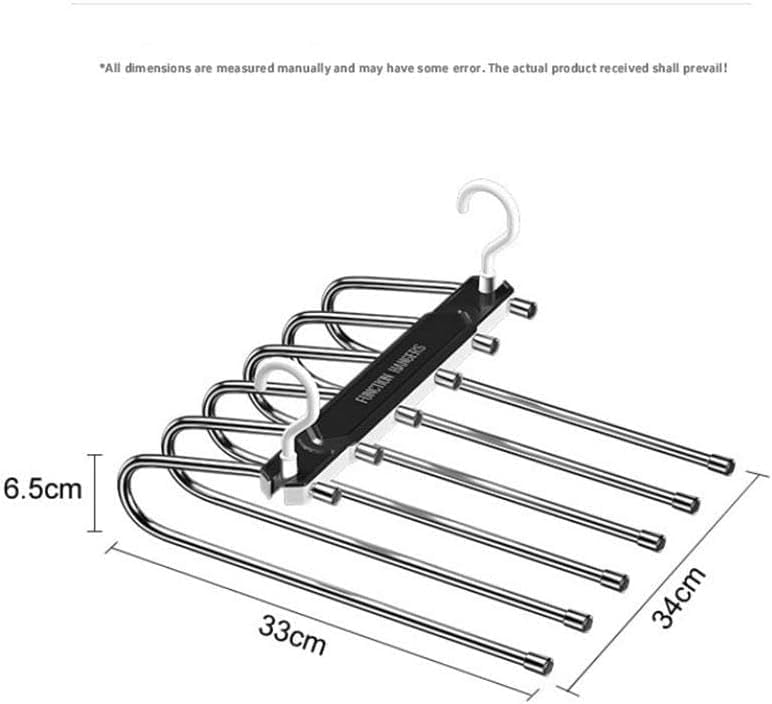 6 Layer Pants Hanger Space Saving Closet Organizer with 65mm Wide Spacing, Anti-Slip Multifunctional Pants Rack for Jeans Trousers Wardrobe
