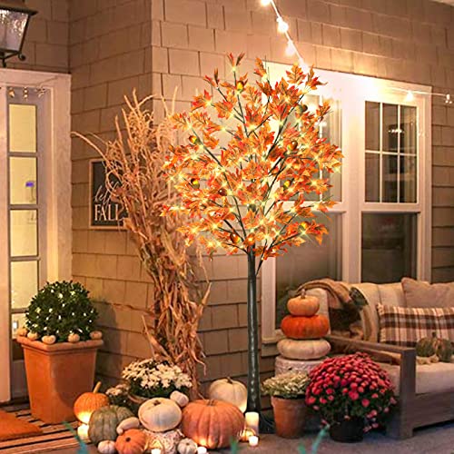 5Ft 90Led Lighted Maple Tree - Thanksgiving Decor Artificial Tree With 9 Acorns 180 Leaves, Remote 8 Flashing Modes, Timing, Fall Tree For Outdoor Wedding Party Autumn Decor… #TOP4