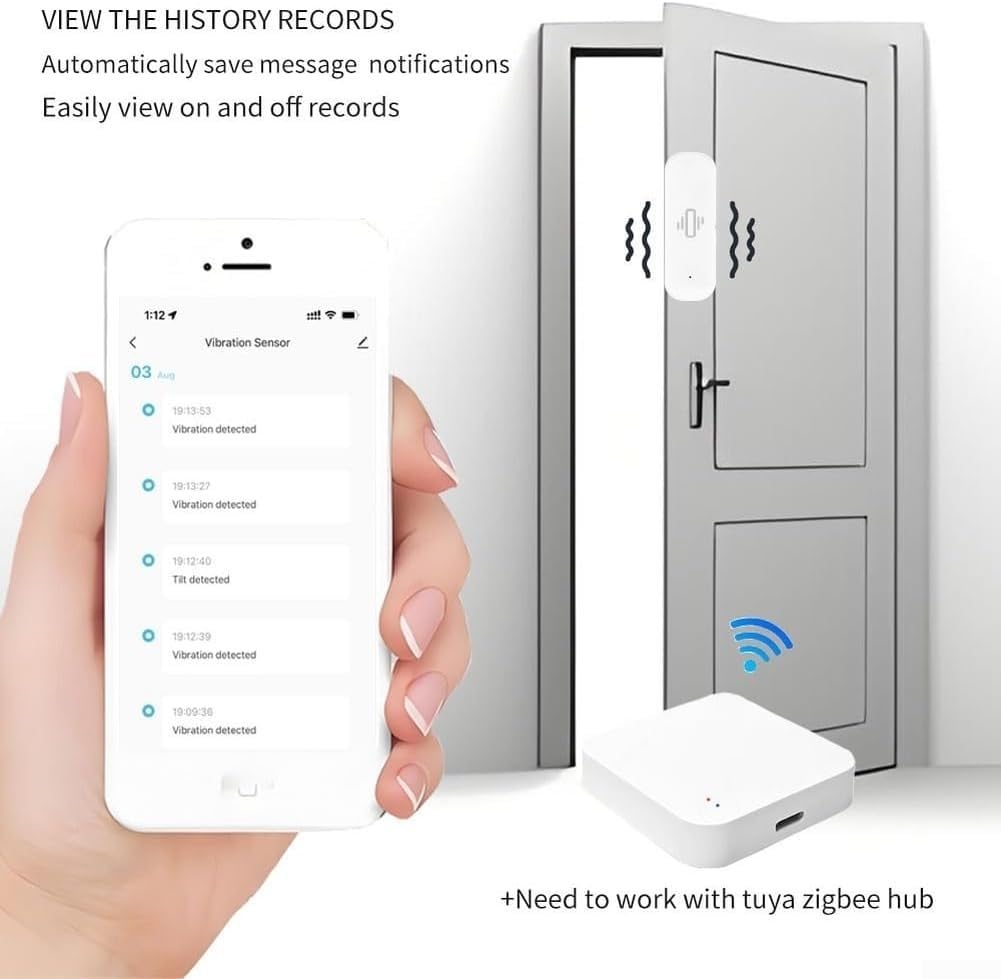 ZigBee 3.0 Vibrationssensor, intelligenter Türfenstersensor für Heimassistent, Bewegungsmelder für Smart Home Security (ZG-103ZL) (4Pcs)
