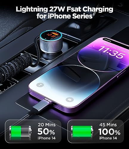 iPhone Car Charger, 72W 3-Port Car Charger with 6FT Lightning Coiled Cable - image 3