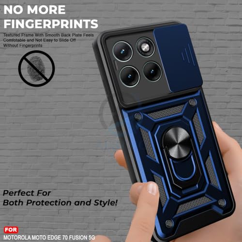 Image of AESTMO Tough Armor Moto Edge 70 Fusion 5G Bumper Back Case Cover | Ring Holder & Sliding Camera Shield Cover | 360 Degree Protection Back Case Cover for Moto Edge 70 Fusion 5G (Blue)